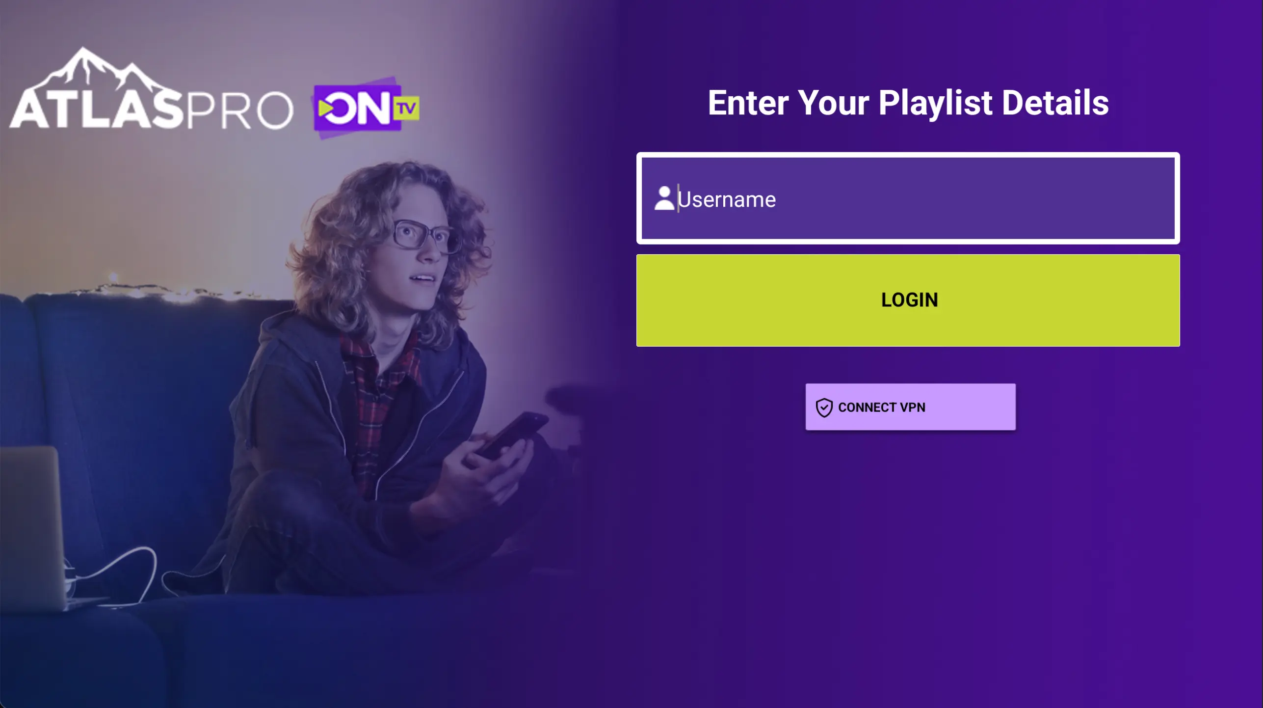 Atlas Pro ONTV écran de connexion